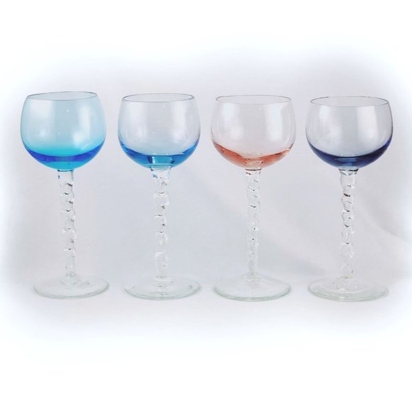 Vintage Cocktail Coupe Glass 4 Set Rainbow Colors Twisted Stem Champagne Glasses - Picture 1 of 2